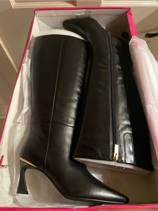 Vince Camuto Shoes - Vince Camuto Black Pointed-Toe Knee-High Heeled Boots Wide Calf